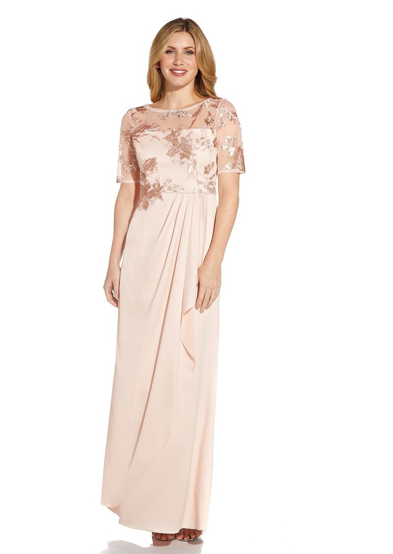 Adrianna Papell Women's Embroidery Crepe Satin Gown