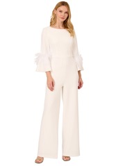 Adrianna Papell Women's Faux-Feather Bell-Sleeve Jumpsuit - Ivory