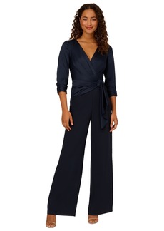 Adrianna Papell Women's Faux-Wrap Wide-Leg Jumpsuit - Dark Navy