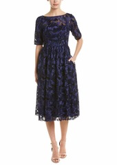 Adrianna Papell Women's Feather Embroidered Midi Dress with Short Sleeves