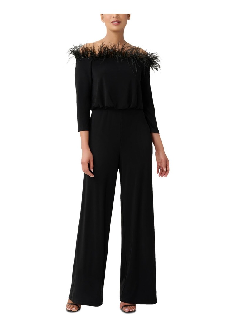 Adrianna Papell Women's Feather Trim Jersey Jumpsuit