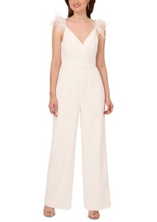 Adrianna Papell Women's Feather-Trim Wide-Leg Jumpsuit - Ivory