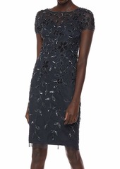 Adrianna Papell Women's Floral Beaded Dress with Short Sleeves