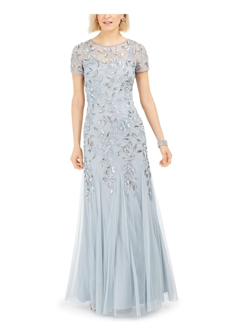 Adrianna Papell Women's Floral Beaded Godet Long Dress
