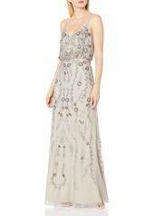Adrianna Papell Women's Floral Beaded Long Blousson Dress Gown