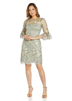Adrianna Papell Women's Floral Border Embroidery Bell Sleeve Dress