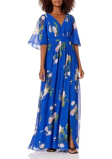 Adrianna Papell Women's Floral Chiffon Dress with Flutter Sleeves