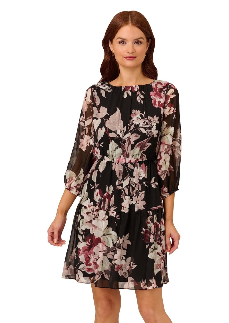 Adrianna Papell Women's Floral Chiffon Elastic Dress