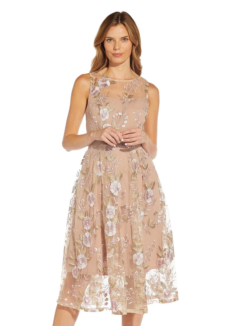 Adrianna Papell Women's Floral Embroidery Flared Dress