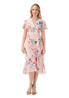 Adrianna Papell Women's Floral Faux WRAP Ruffle Dress