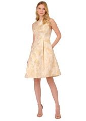 Adrianna Papell Women's Floral Jacquard Fit & Flare Dress - Champagne