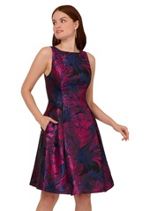 Adrianna Papell Women's Floral-Jacquard Sleeveless Fit & Flare Dress - Navy Orchid