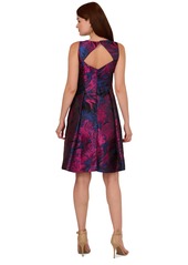 Adrianna Papell Women's Floral-Jacquard Sleeveless Fit & Flare Dress - Navy Orchid