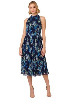 Adrianna Papell Women's Floral Pleated Chiffon Dress - Navy Multi