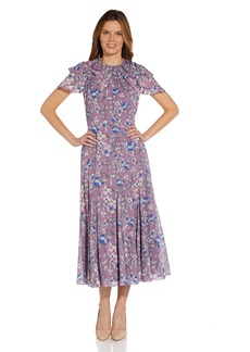 Adrianna Papell Women's Floral Print Ruffle MIDI Dress
