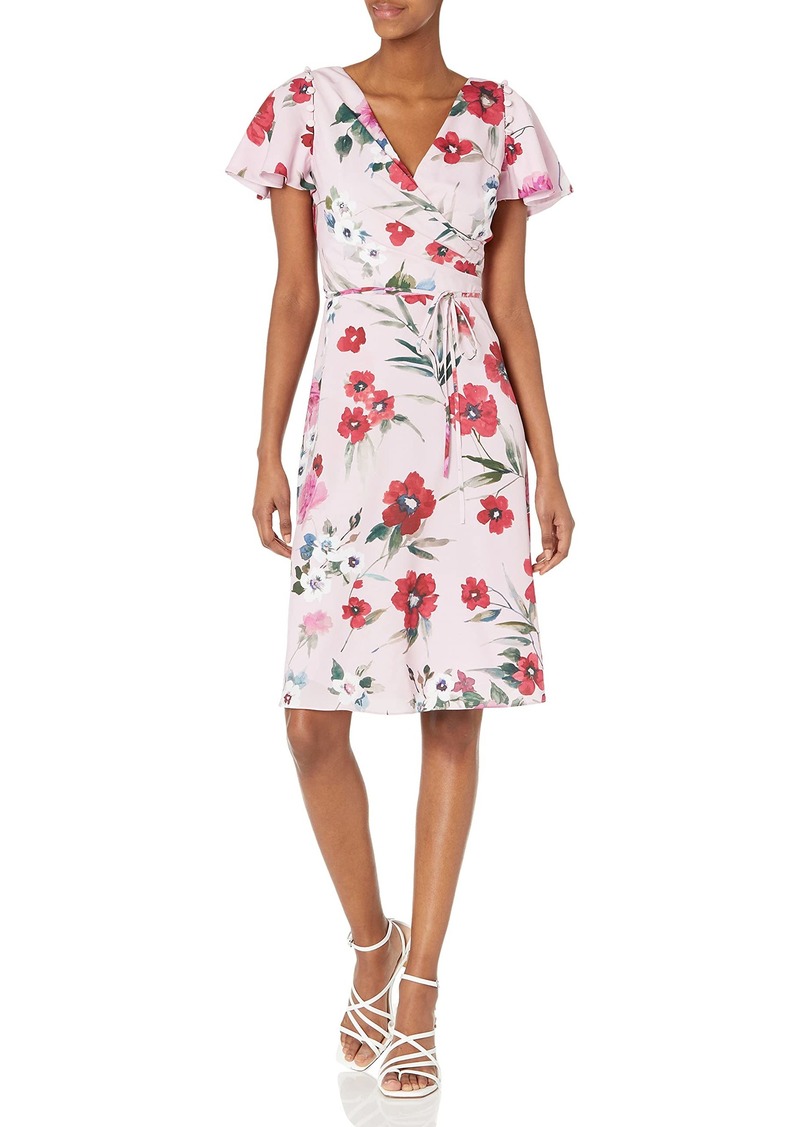 Adrianna Papell Women's Floral Printed Faux WRAP Dress  4