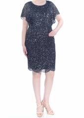 Adrianna Papell Women's Fully Beaded Cocktail Dress with Flutter Sleeves