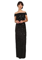 Adrianna Papell Women's Fully Beaded Off The Shoulder Gown