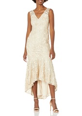 Adrianna Papell Women's Gardenia Guipure Long Dress with Trimming Details