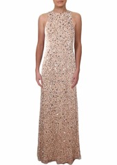 Adrianna Papell Women's Halter Crunchy Beaded Gown