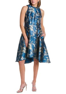 Adrianna Papell Women's Halter Jacquard HIGH-Low Dress DEEP Blue/Gold