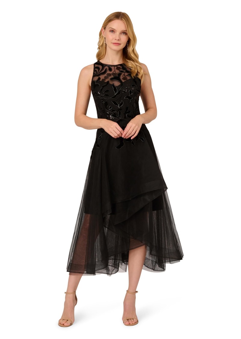 Adrianna Papell Women's Halter Velvet Tulle Dress