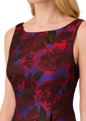 Adrianna Papell Women's Jacquard Tea-Length Dress - Red Multi