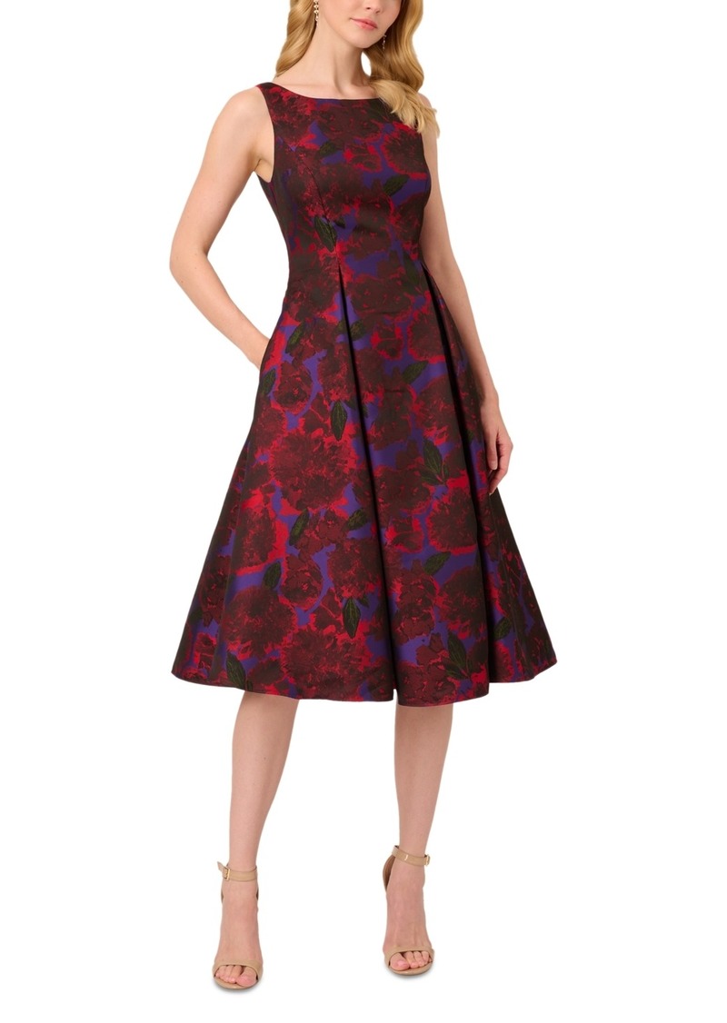 Adrianna Papell Women's Jacquard Tea-Length Dress - Red Multi