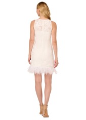 Adrianna Papell Women's Lace Feather-Trim Sheath Dress - Ivory