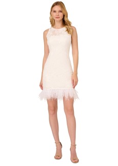 Adrianna Papell Women's Lace Feather-Trim Sheath Dress - Ivory