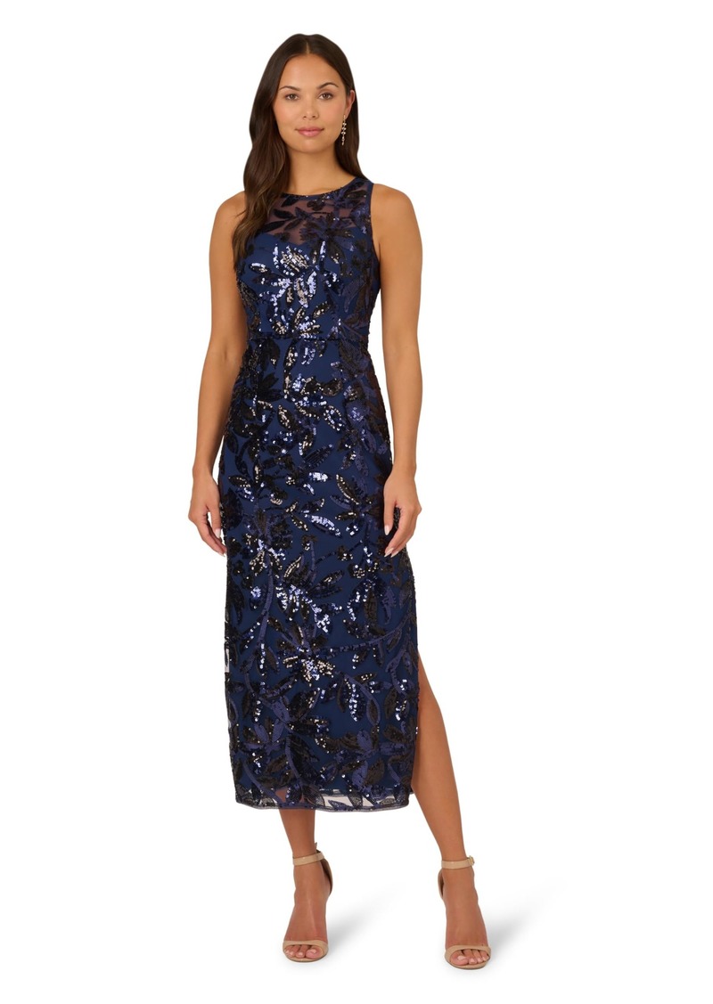 Adrianna Papell Women's Leaf Sequin Maxi Dress