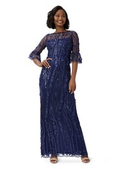 Adrianna Papell womens Long 3d Floral Sequin Gown Special Occasion Dress   US