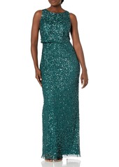 Adrianna Papell Women's Long Fully Beaded Dress with Blouson TOP