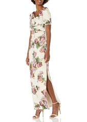 Adrianna Papell Women's Long Printed Floral Draped Dress