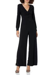 Adrianna Papell Women's Long Sleeve Matte Jersey Wide Leg Jumpsuit Dress black