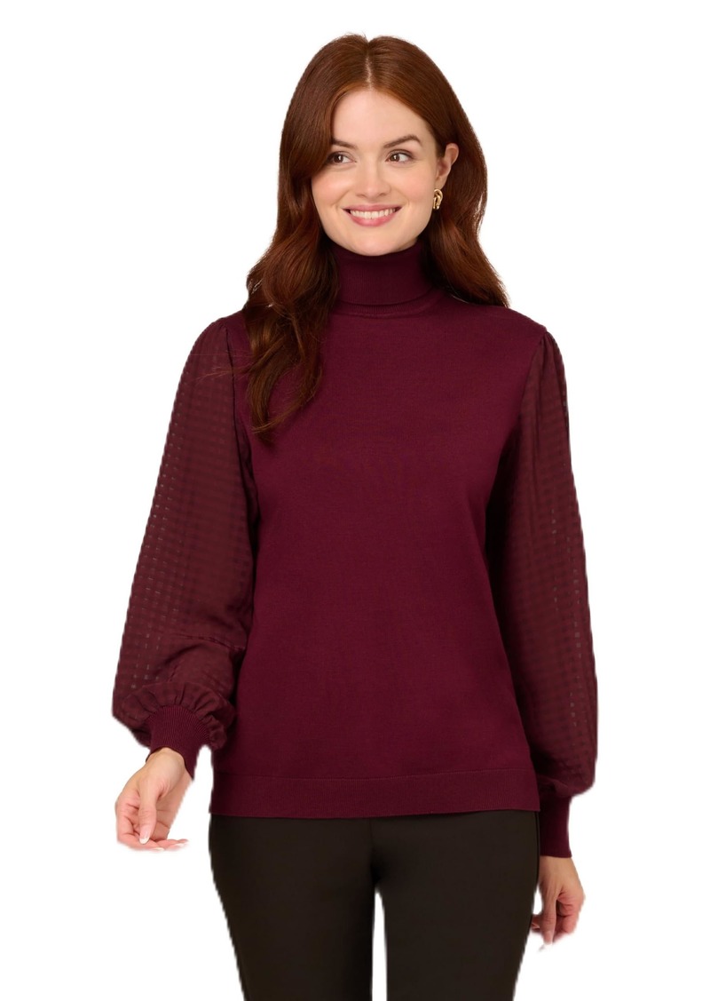 Adrianna Papell Women's Long Woven Sleeve Turtleneck Sweater