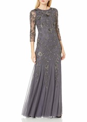 Adrianna Papell Women's L/s Beaded Mermaid Long Gown