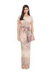 Adrianna Papell Women's Short-Sleeve Floral Matteleasse Column Gown