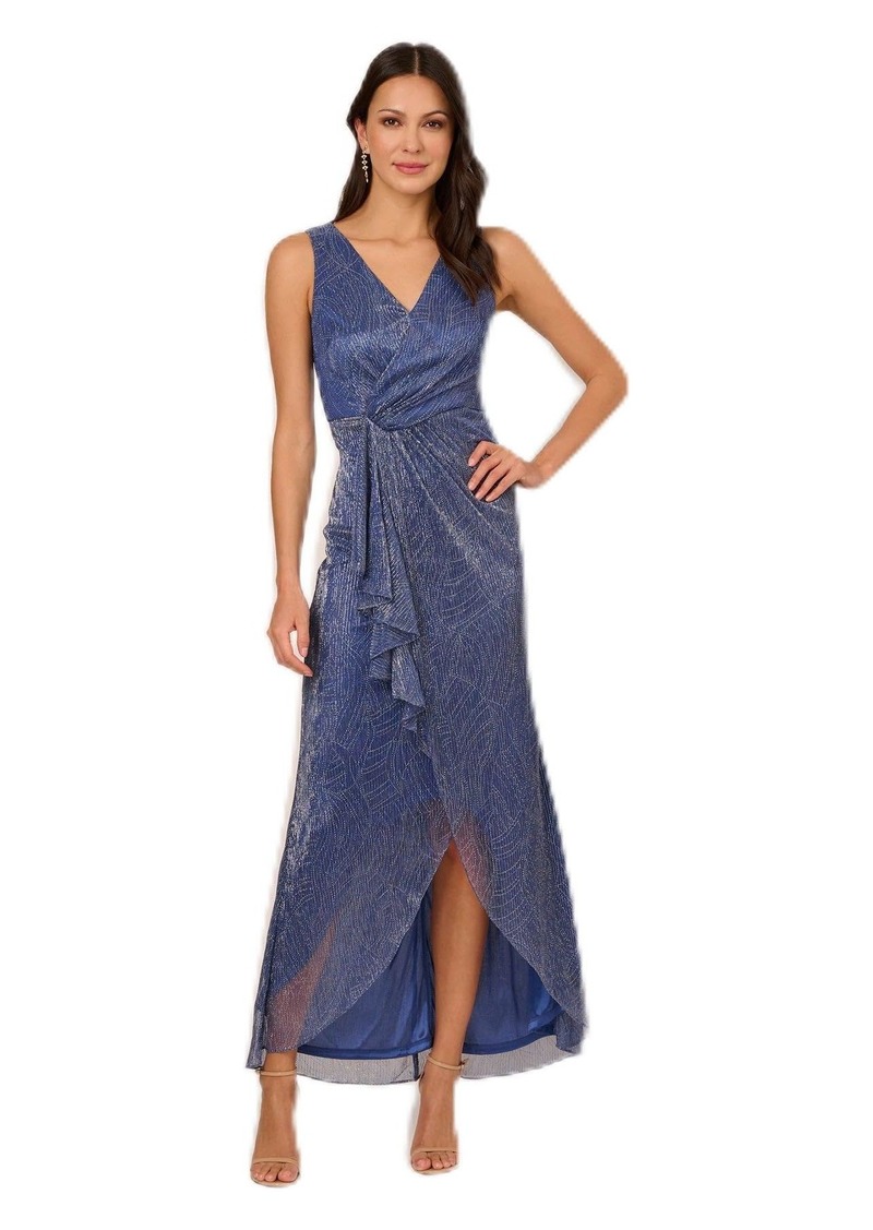 Adrianna Papell Women's Metallic Mesh Cascade Gown