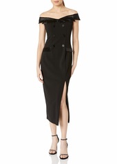 Adrianna Papell Women's Midi Off The Shoulder Tuxedo Dress with Slit
