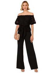 Adrianna Papell Women's Mixed-Media Off-The-Shoulder Jumpsuit - Black