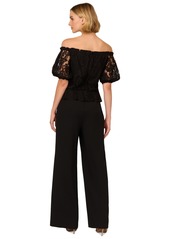 Adrianna Papell Women's Mixed-Media Off-The-Shoulder Jumpsuit - Black