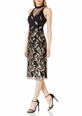Adrianna Papell Women's Mock Neck Midi Dress with Floral Embroidery
