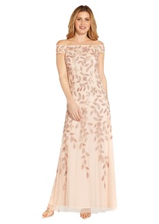 Adrianna Papell Women's Off Shoulder Beaded Vine Gown