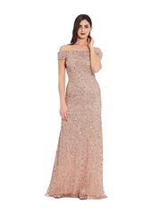 Adrianna Papell Women's Off The Shoulder Beaded Long Gown