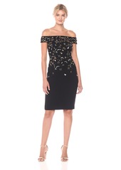 Adrianna Papell Women's Off The Shoulder Cocktail Dress with Beaded Bodice
