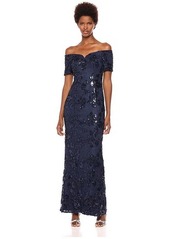 Adrianna Papell Women's Off The Shoulder Long Floral Sequin Dress