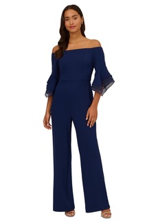 Adrianna Papell Women's Off-The-Shoulder Organza Crepe Jumpsuit - Midnight
