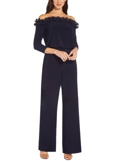 Adrianna Papell Women's Off-The-Shoulder Ruffled Blouson Jumpsuit - Navy