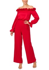 Adrianna Papell Women's Off-The-Shoulder Satin Jumpsuit - Hot Ruby
